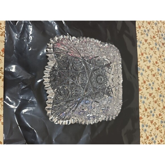 Square Early American‎ Pattern Glass Serving Bowl Hobstars & Stars w Fan Corners - Picture 6 of 6